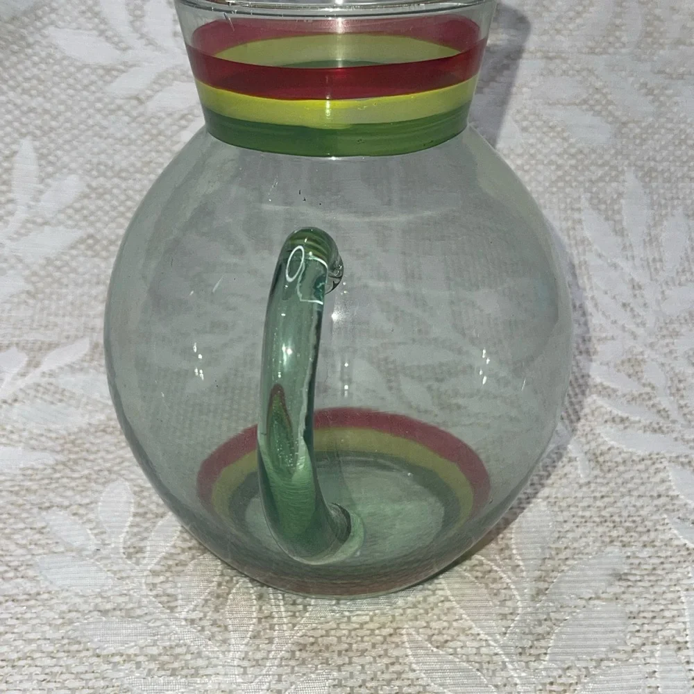 Colorful Glass Pitcher with Striped Design